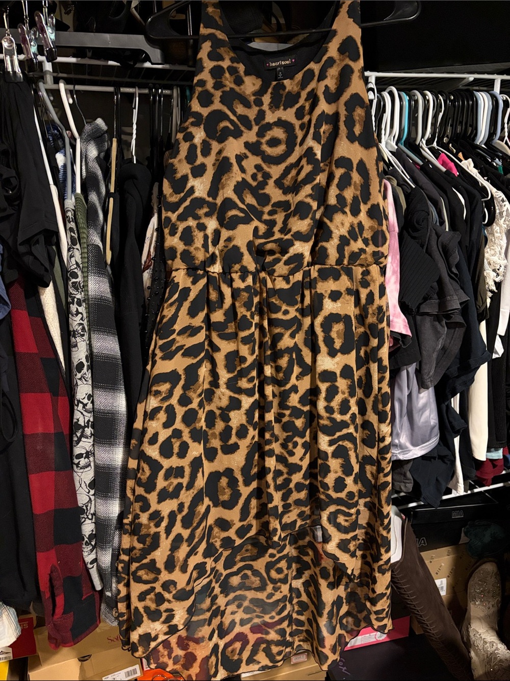 Leopard Print Sleeveless Midi Dress - Brown/Black